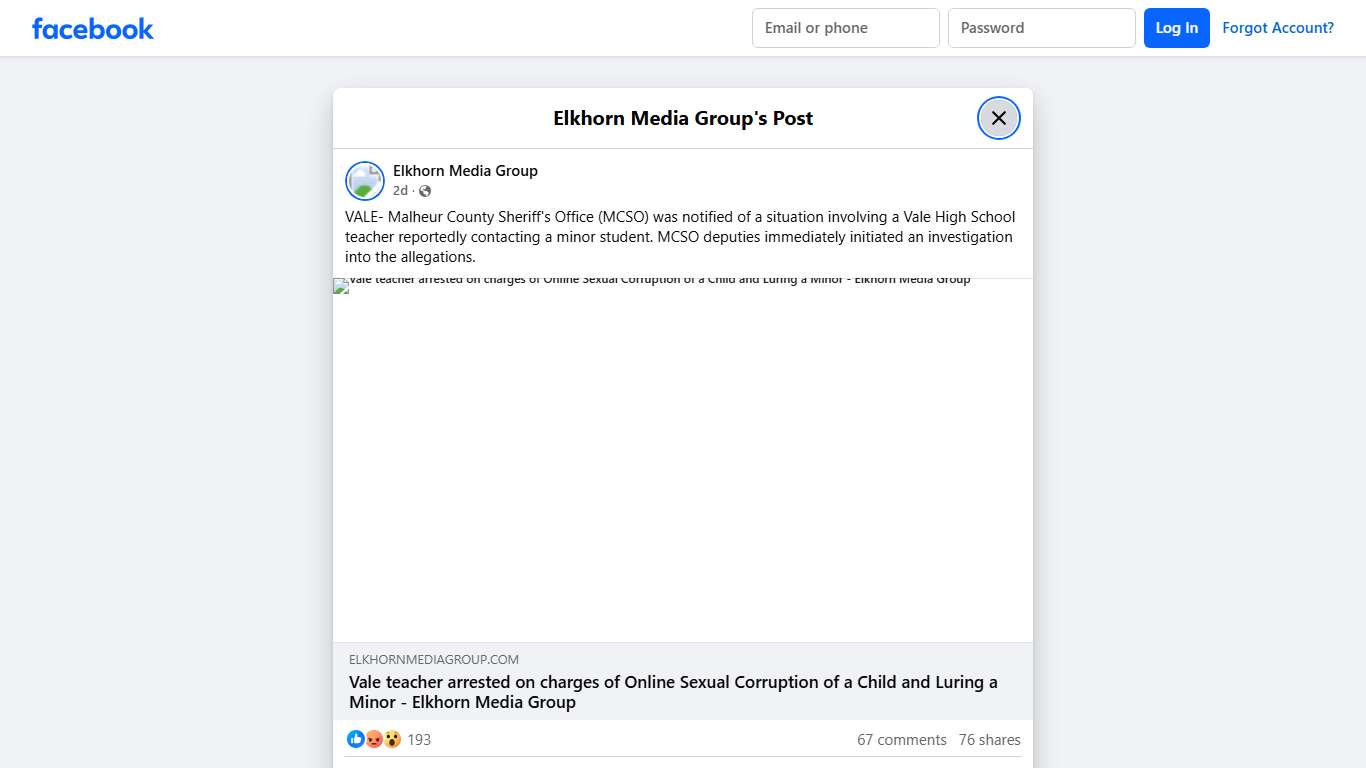 VALE- Malheur County Sheriff's... - Elkhorn Media Group Facebook