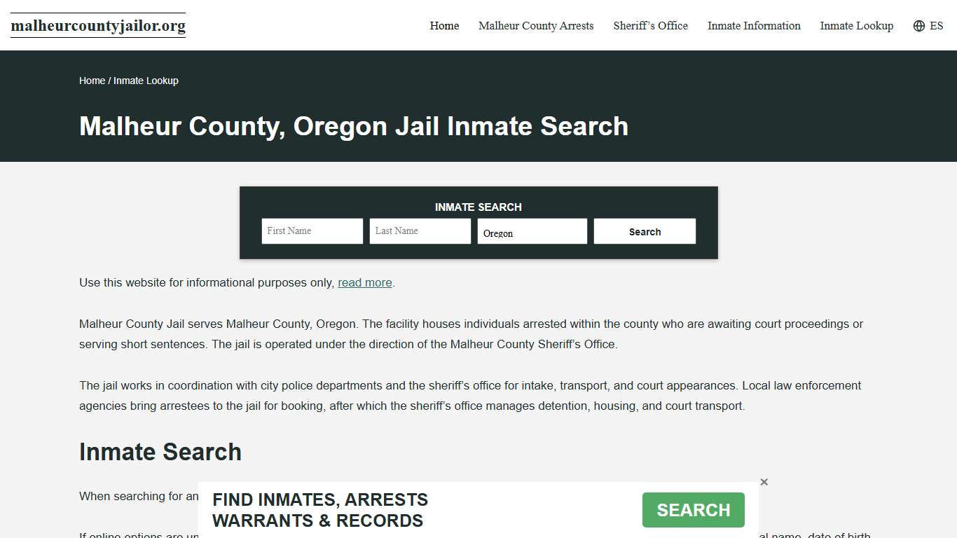Malheur County, OR Incarcerated Records Lookup
